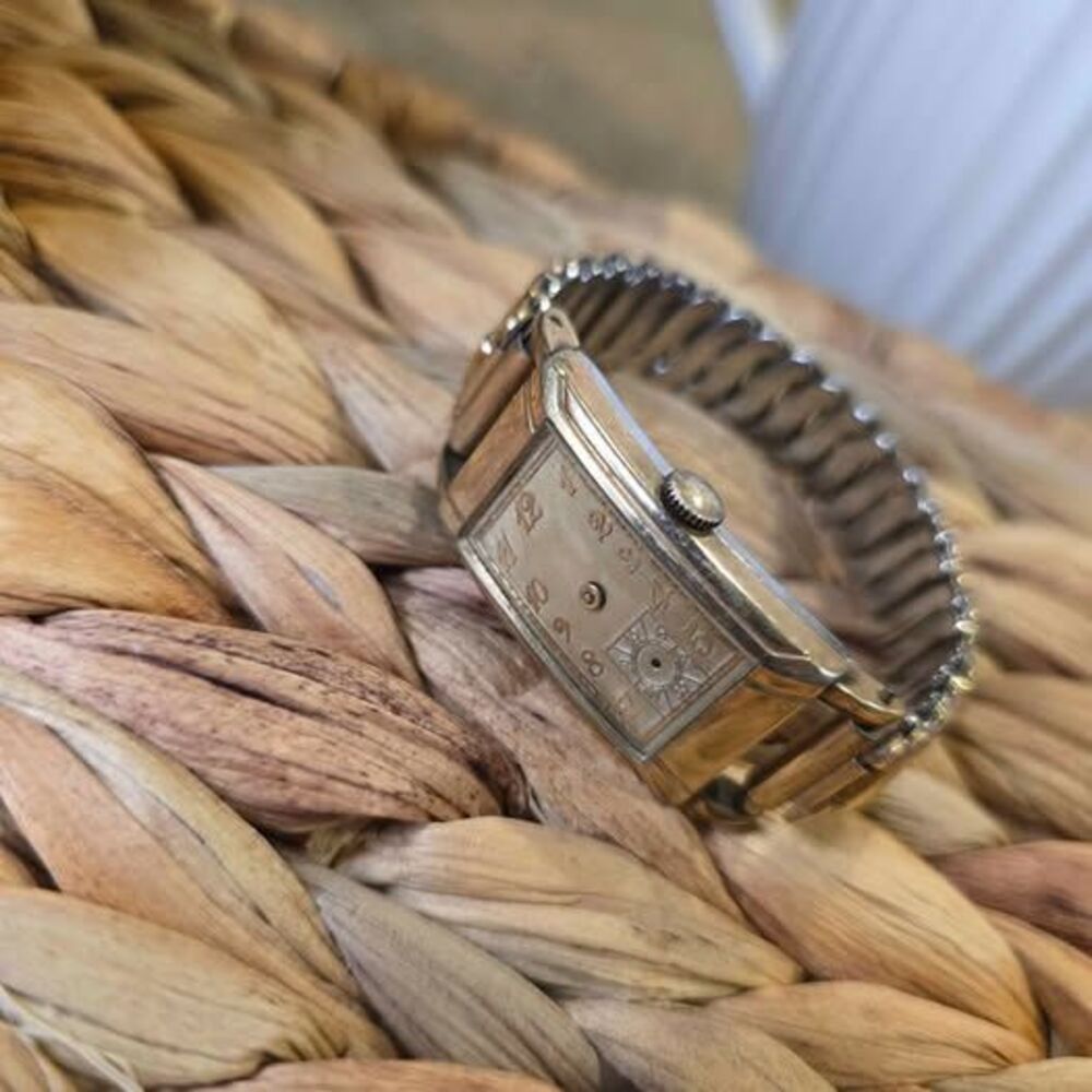 Project Vintage Gold-Tone Rectangular Tank Watch